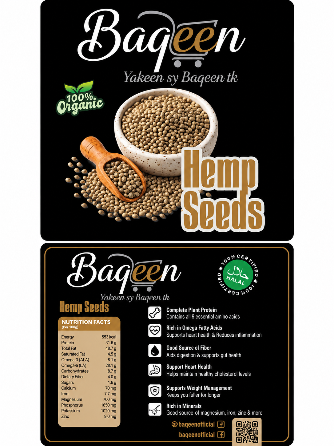 Baqeen 100% Organic Hemp Seeds – Premium Natural Hemp Seeds