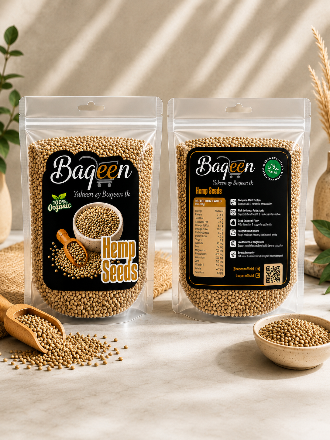 Baqeen 100% Organic Hemp Seeds – Premium Natural Hemp Seeds