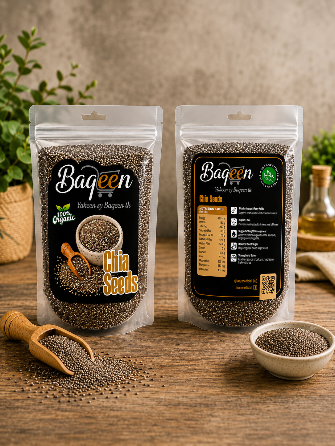 Baqeen™ 100% Organic Raw Chia Seeds – Premium Halal Superfood