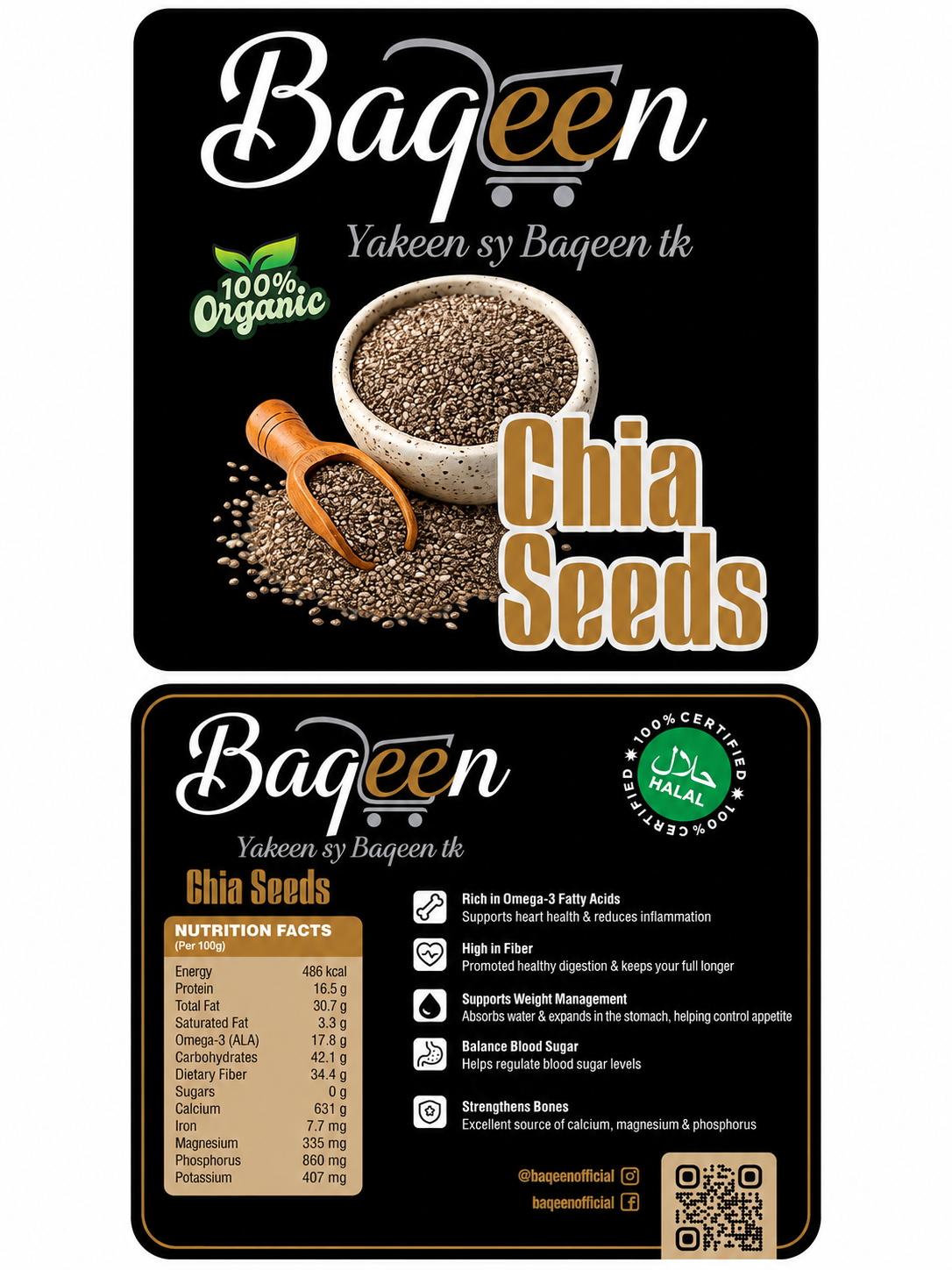 Baqeen™ 100% Organic Raw Chia Seeds – Premium Halal Superfood