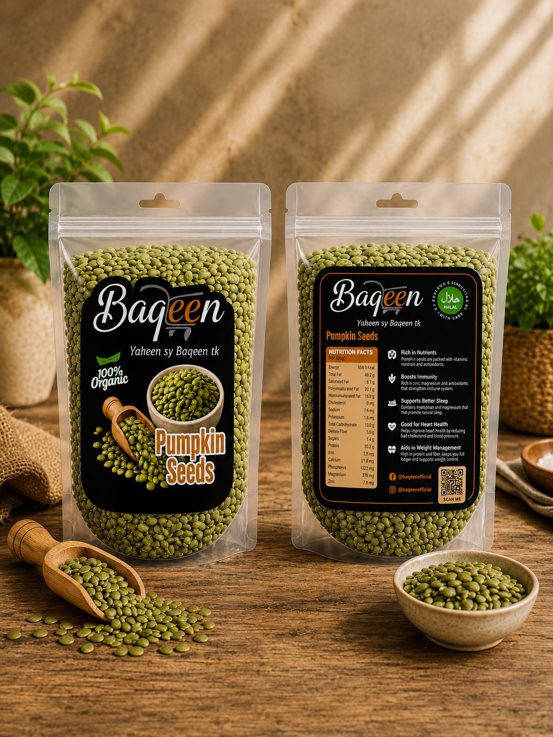 Baqeen™ 100% Organic Raw Pumpkin Seeds – Premium Halal Superfood