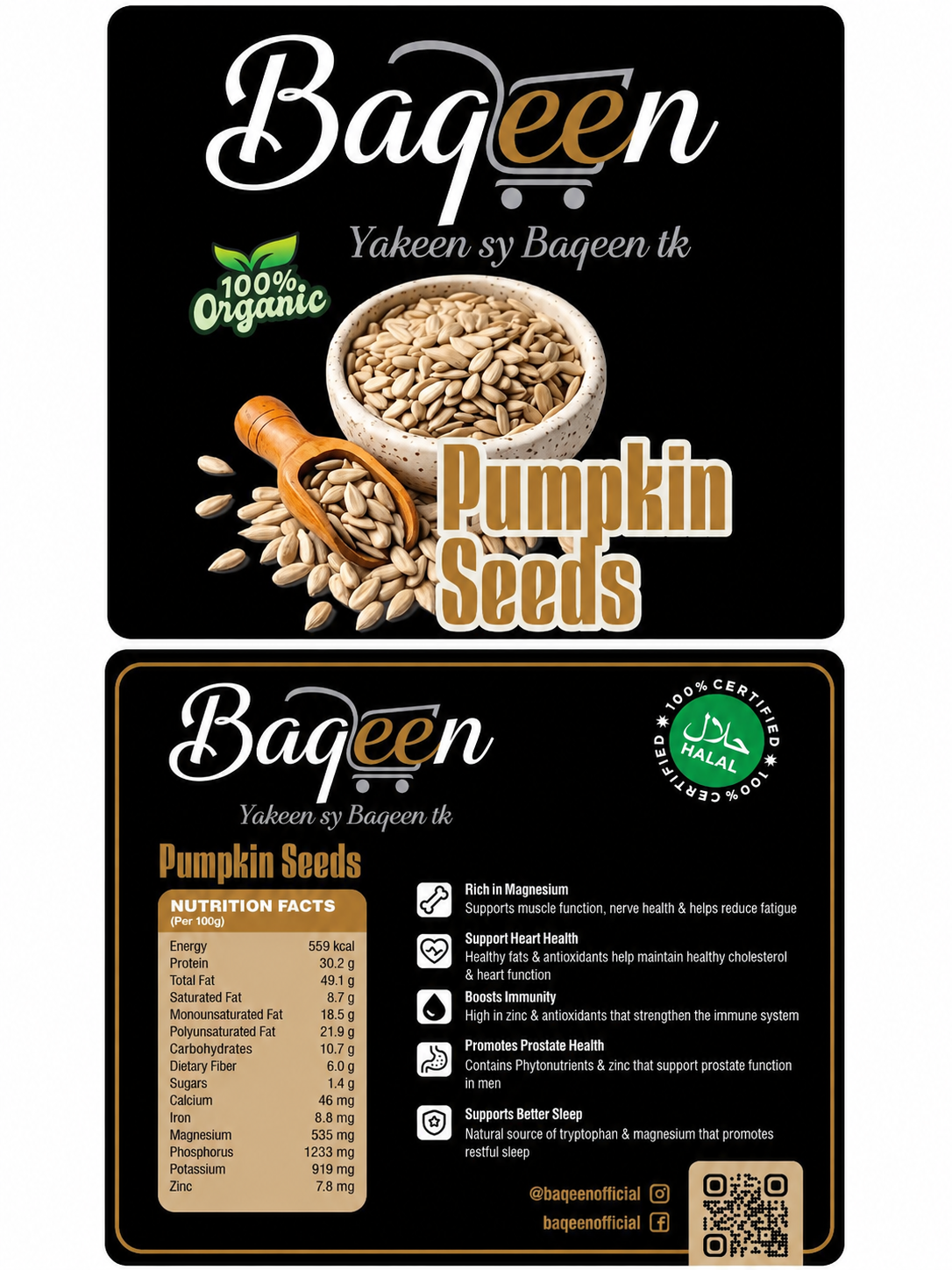 Baqeen™ 100% Organic Raw Pumpkin Seeds – Premium Halal Superfood