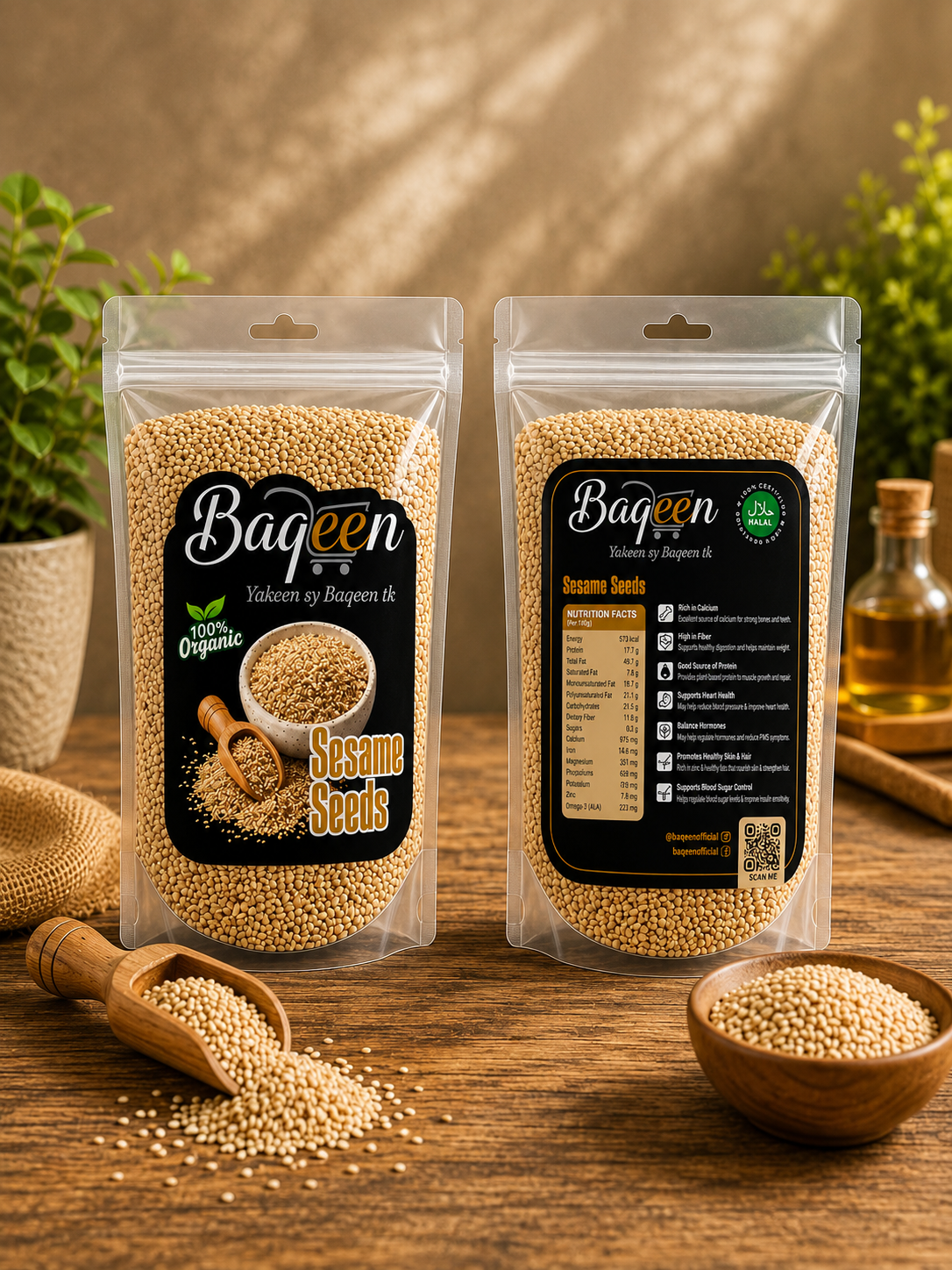 Baqeen™ 100% Organic Natural Sesame Seeds (Til) – Premium Halal Quality