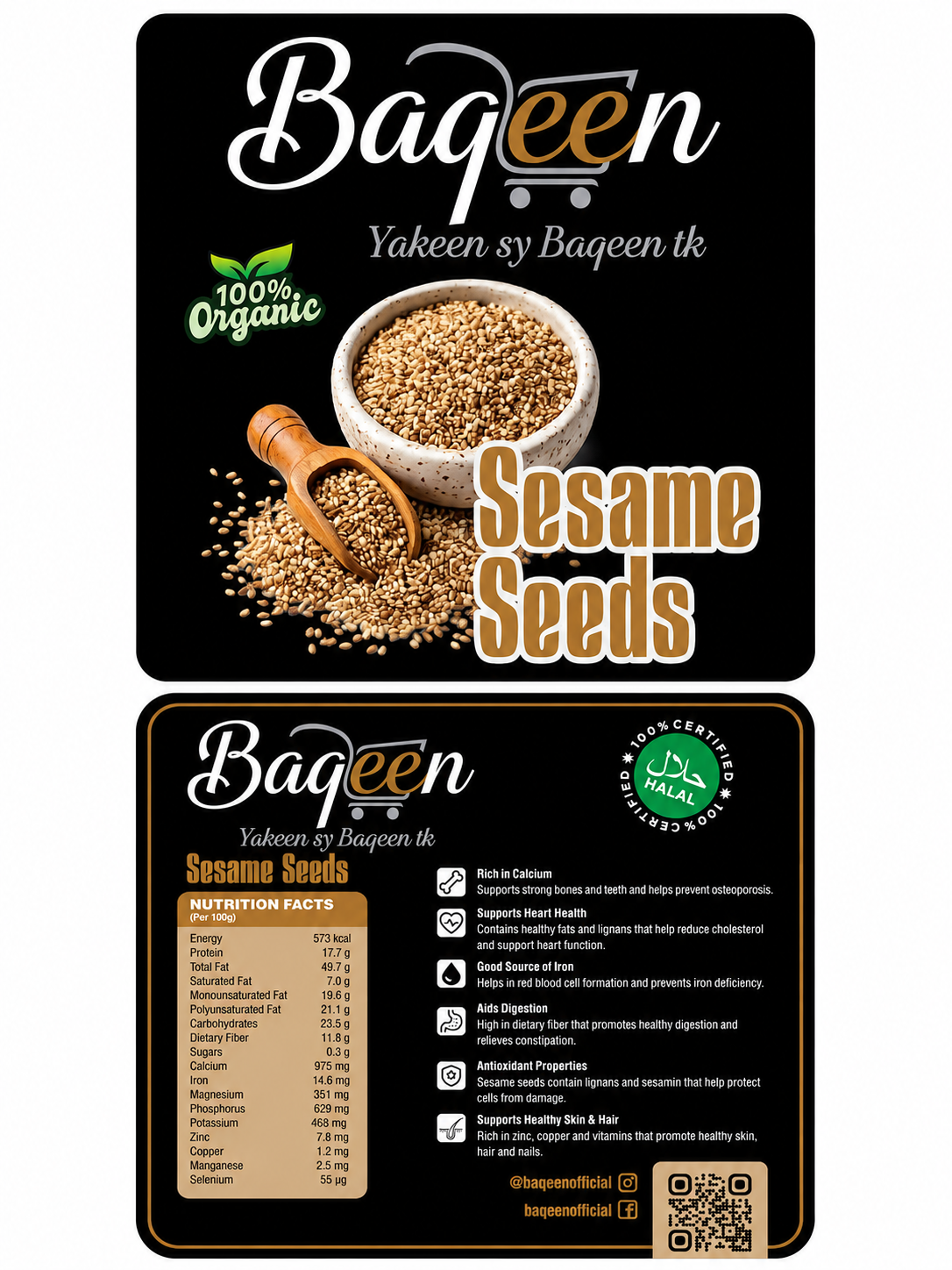 Baqeen™ 100% Organic Natural Sesame Seeds (Til) – Premium Halal Quality