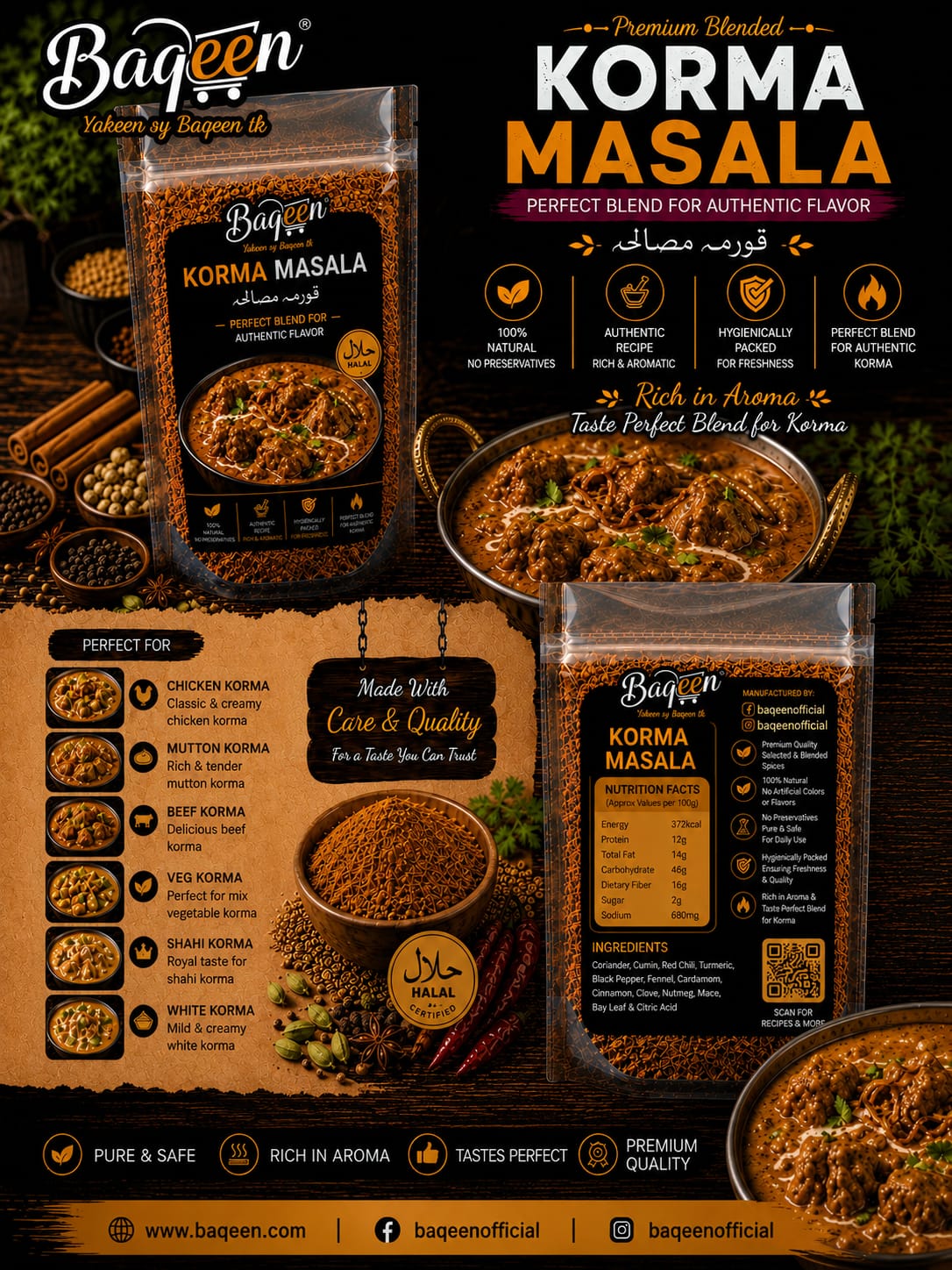 Baqeen Premium Korma Masala – Authentic Natural Spice Blend