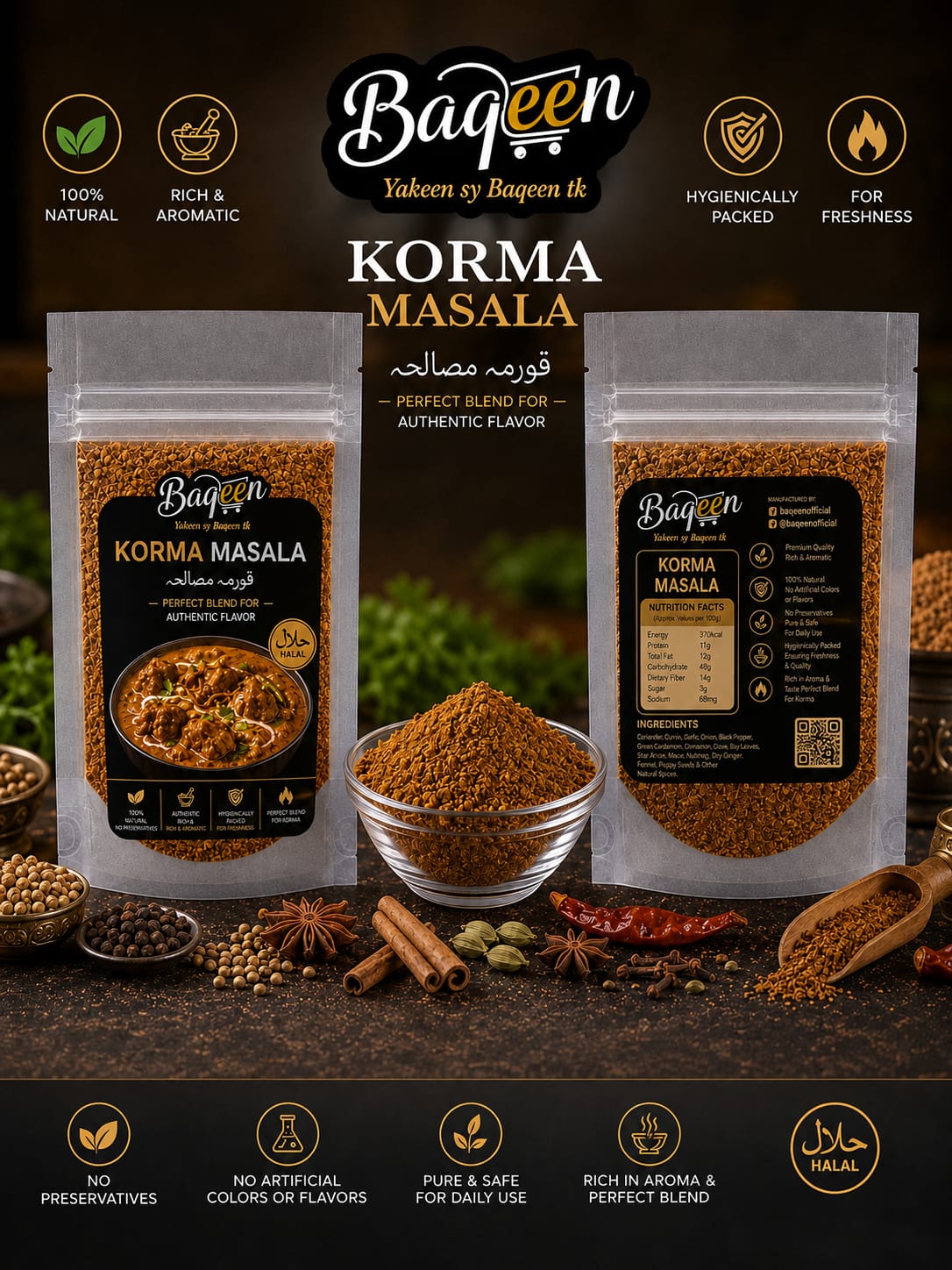 Baqeen Premium Korma Masala – Authentic Natural Spice Blend