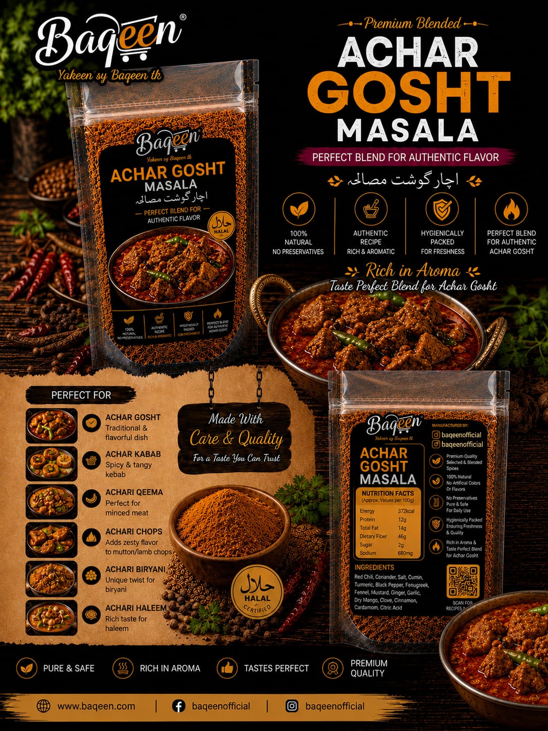 Baqeen Premium Achar Gosht Masala – Authentic Natural Spice Blend