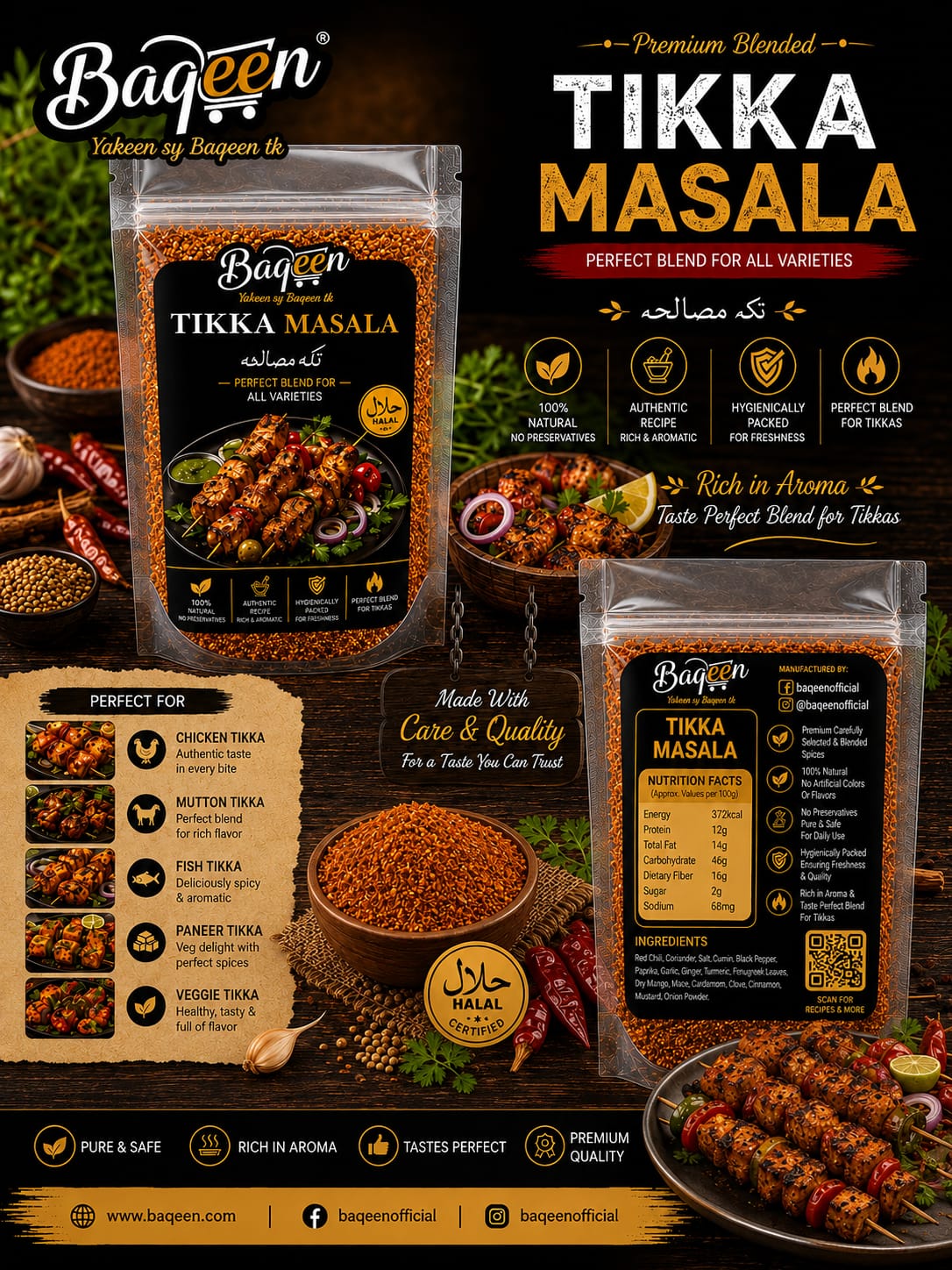 Baqeen Premium Tikka Masala – Authentic Natural Spice Blend