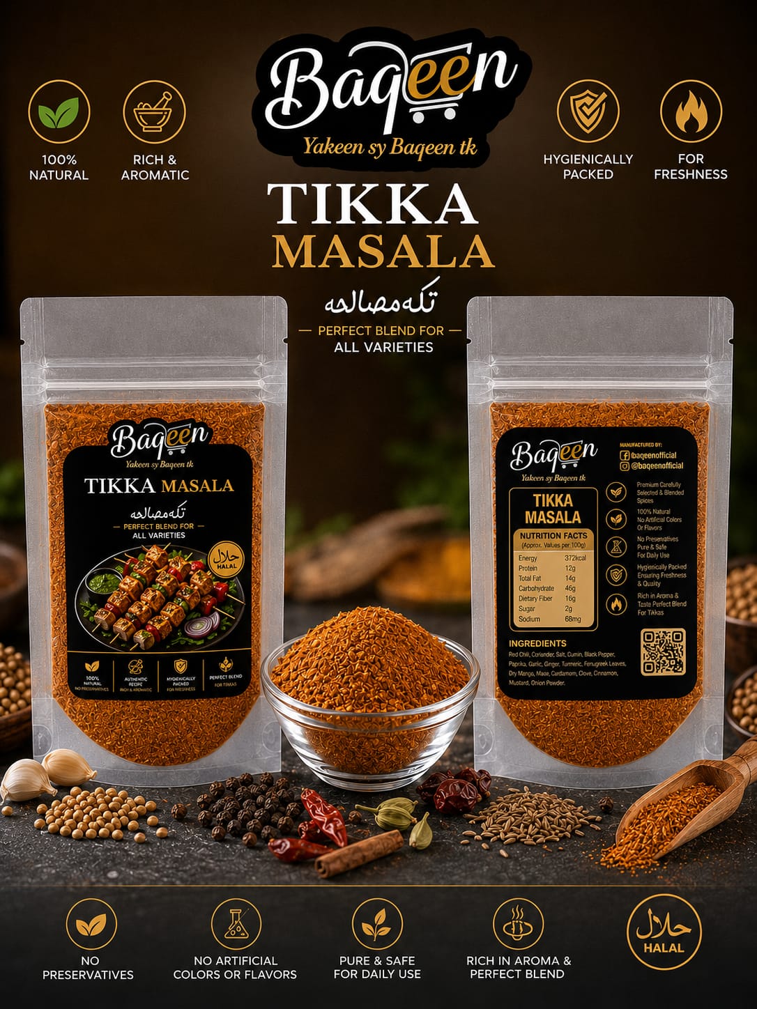 Baqeen Premium Tikka Masala – Authentic Natural Spice Blend